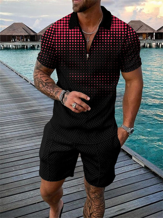 Pink Disco Polo Shirt And Shorts Co-Ord